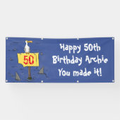 サメおもしろいの旗で囲まれた海鳥 横断幕 (横)