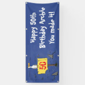 サメおもしろいの旗で囲まれた海鳥 横断幕 (縦)