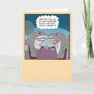サメおもしろいの歯に足が刺さった誕生日 カード