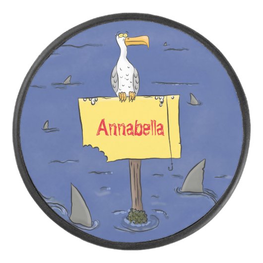 サメおもしろいの漫画で囲まれた海鳥 アイスホッケーパック (正面)