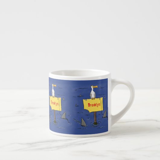 サメおもしろいの漫画で囲まれた海鳥 エスプレッソカップ (右)