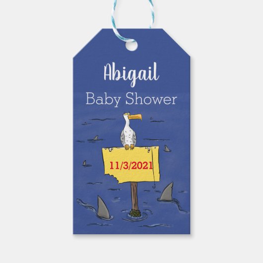 サメおもしろいの漫画で囲まれた海鳥 ギフトタグ (正面)