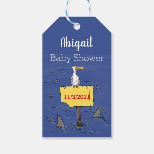 サメおもしろいの漫画で囲まれた海鳥 ギフトタグ (裏面)