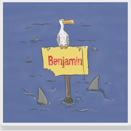 サメおもしろいの漫画で囲まれた海鳥 シール (正面)