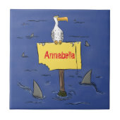 サメおもしろいの漫画で囲まれた海鳥 タイル (正面)