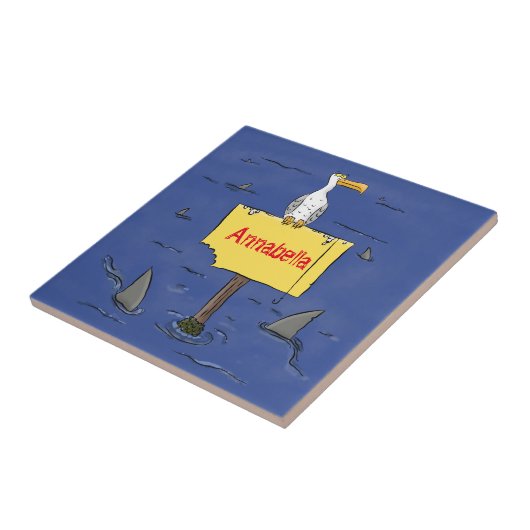 サメおもしろいの漫画で囲まれた海鳥 タイル (側面)