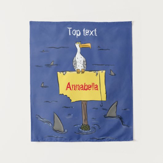 サメおもしろいの漫画で囲まれた海鳥 タペストリー (正面)