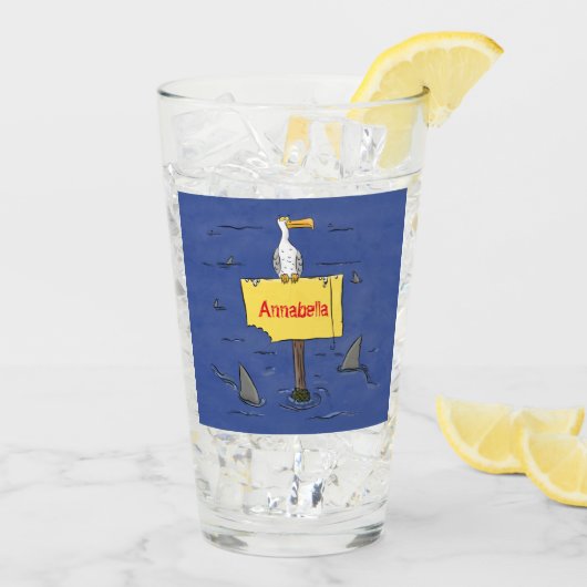 サメおもしろいの漫画で囲まれた海鳥 タンブラーグラス (アイス裏面)
