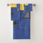 サメおもしろいの漫画で囲まれた海鳥 バスタオルセット (インサイチュ)