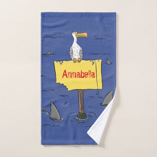 サメおもしろいの漫画で囲まれた海鳥 バスタオルセット (ハンドタオル)