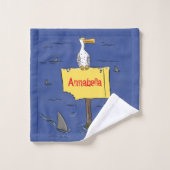 サメおもしろいの漫画で囲まれた海鳥 バスタオルセット (ウォッシュタオル)