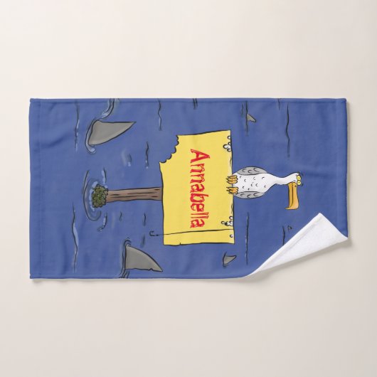 サメおもしろいの漫画で囲まれた海鳥 バスタオルセット (ハンドタオル)