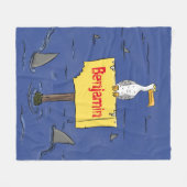 サメおもしろいの漫画で囲まれた海鳥 フリースブランケット (正面(横))