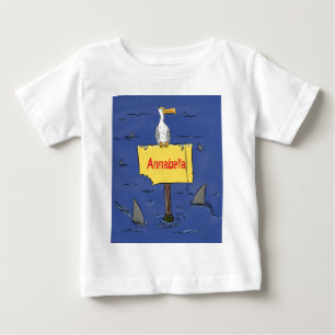 サメおもしろいの漫画で囲まれた海鳥 ベビーTシャツ