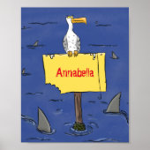 サメおもしろいの漫画で囲まれた海鳥 ポスター (正面)