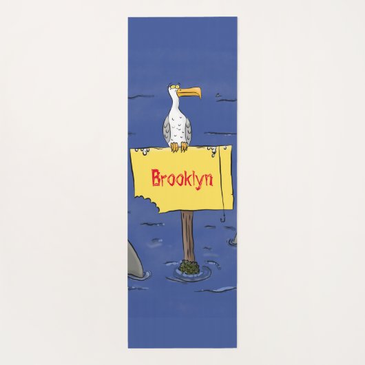 サメおもしろいの漫画で囲まれた海鳥 ヨガマット (裏面)