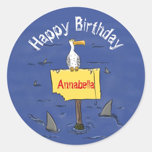 サメおもしろいの漫画で囲まれた海鳥 ラウンドシール (正面)