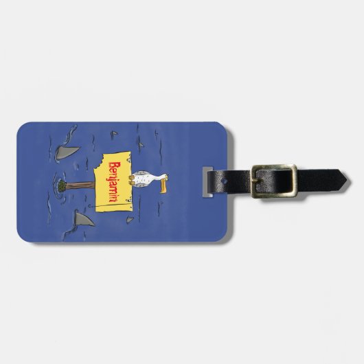 サメおもしろいの漫画で囲まれた海鳥 ラゲッジタグ (正面横)