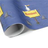 サメおもしろいの漫画で囲まれた海鳥 ラッピングペーパー (ロールコーナー)