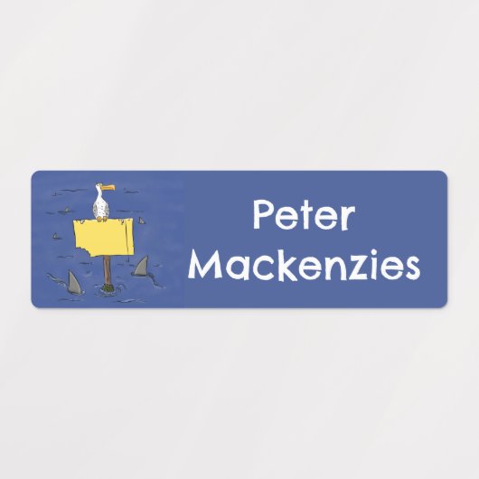 サメおもしろいの漫画で囲まれた海鳥 ラベル (デザイン1)