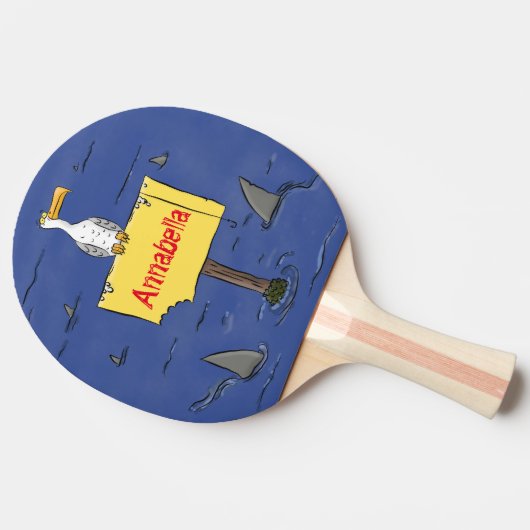 サメおもしろいの漫画で囲まれた海鳥 卓球ラケット (横)