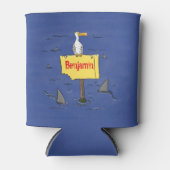 サメおもしろいの漫画で囲まれた海鳥 缶クーラー (正面)