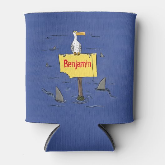 サメおもしろいの漫画で囲まれた海鳥 缶クーラー (正面)