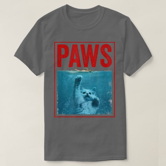 サメおもしろいや猫好き用のPAWS猫キッテン Tシャツ (デザイン正面)