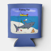 サメおもしろいデザインの魚と魚釣りの漫画 缶クーラー (正面)