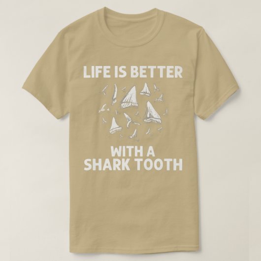 サメおもしろい歯女子男性へサメ歯化石 Tシャツ (デザイン正面)