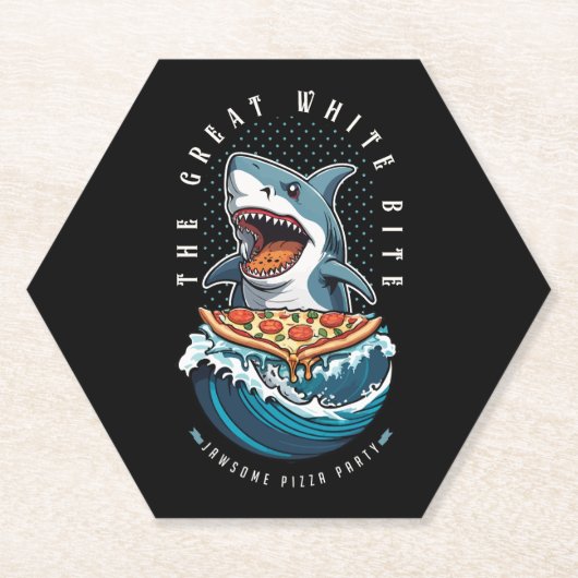 サメがピザを食べる | ホワイトシャークがジャースムな一口 ペーパーコースター (正面)