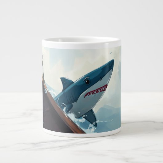 サメがボート近くに ジャンボコーヒーマグカップ (正面)