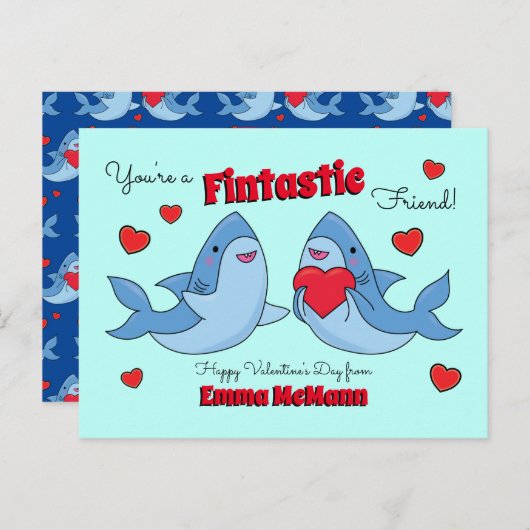 サメが可愛い子どもたち教室のバレンタインカード ポストカード (正面/裏面)