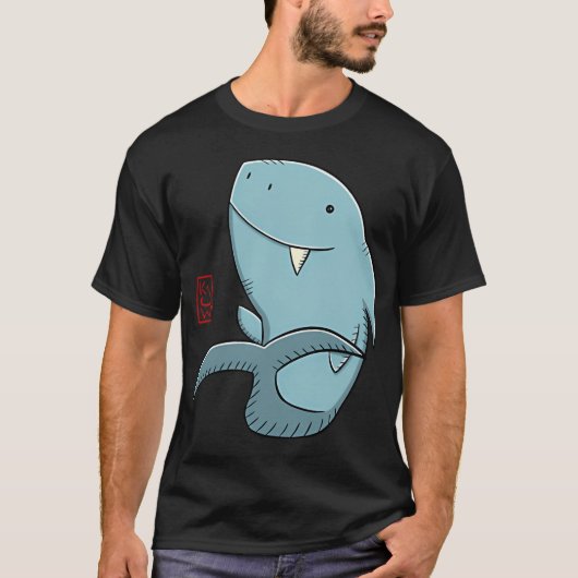 サメが手を振って挨拶 - かわいいサメ - 面白いイラスト Tシャツ (正面)
