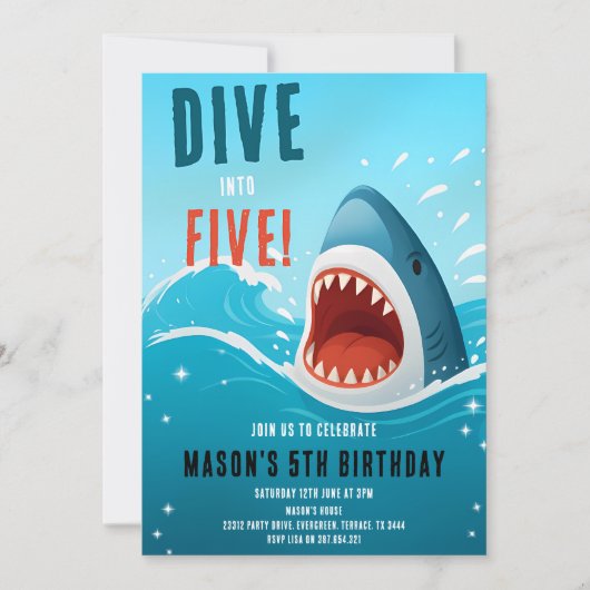 サメが5歳の誕生日にダイブ 招待状 (正面)