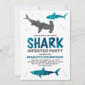 サメだらけのどんな年齢でも楽しめる誕生日パーティー 招待状 (正面)