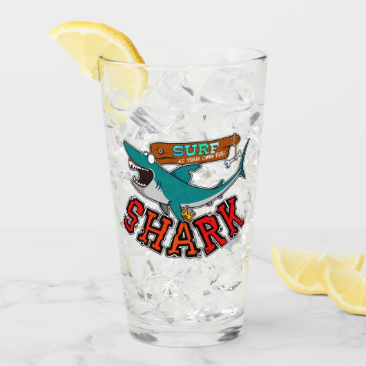 サメでサーフィン タンブラーグラス (アイス正面)