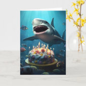 サメとお誕生日ケーキ カード (黄色い花)