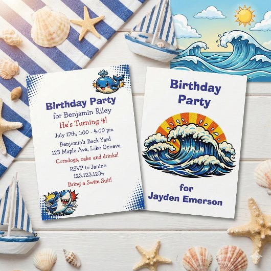 サメとクジラの男の子の誕生日パーティー 招待状
