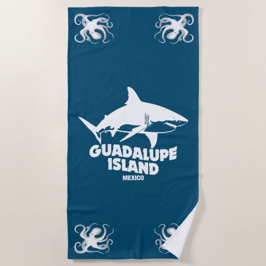 サメとスキューバダイビングGuadalupe島 ビーチタオル (正面)