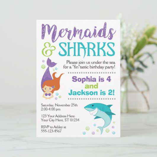サメとメルメイド誕生日招待状 招待状 (スタンド正面)