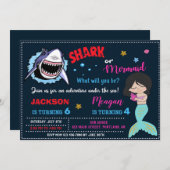 サメと人魚の誕生日招待状 プールパーティー 招待状 (正面/裏面)