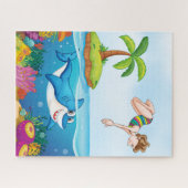 サメと女性ダイバーパズル、16" x 20"、520ピース ジグソーパズル (横)