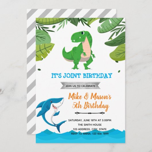 サメと恐竜の関節誕生日 招待状 (正面/裏面)