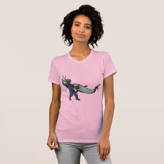 サメと戦うダイビングヘルメット付きヴィンテージダイバー Tシャツ (正面フル)