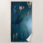サメと泳ぐ ビーチタオル (正面)