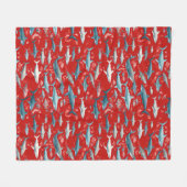 サメと海生活を赤に フリースブランケット (正面(横))