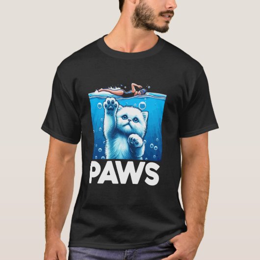 サメと猫好きのためのパウズ面白い猫の子猫 Tシャツ (正面)