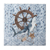 サメと船のハンドル タイル (正面)