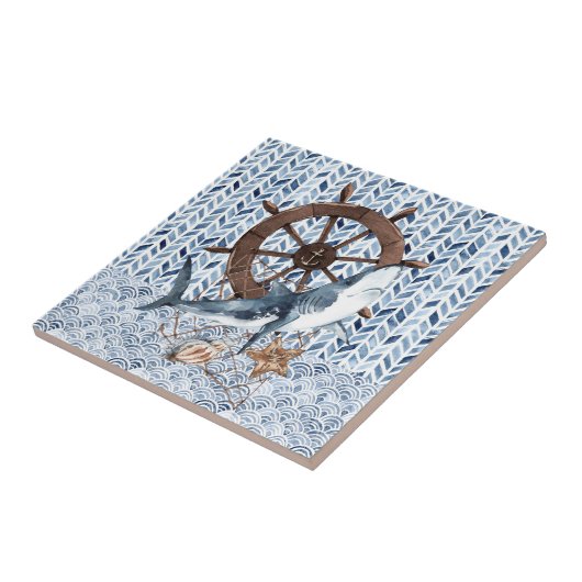 サメと船のハンドル タイル (側面)